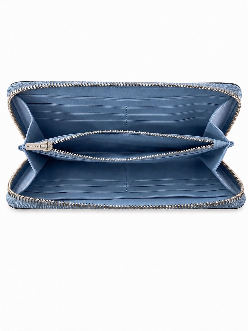 Coach Pebbled Zip-Around Wallet in Pale Blue with Silver Hardware - Picture 3 of 3